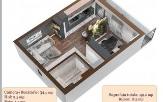 Apartament 2 camere semidecomandat, Copou Garden, 99.000 euro - Poză 8