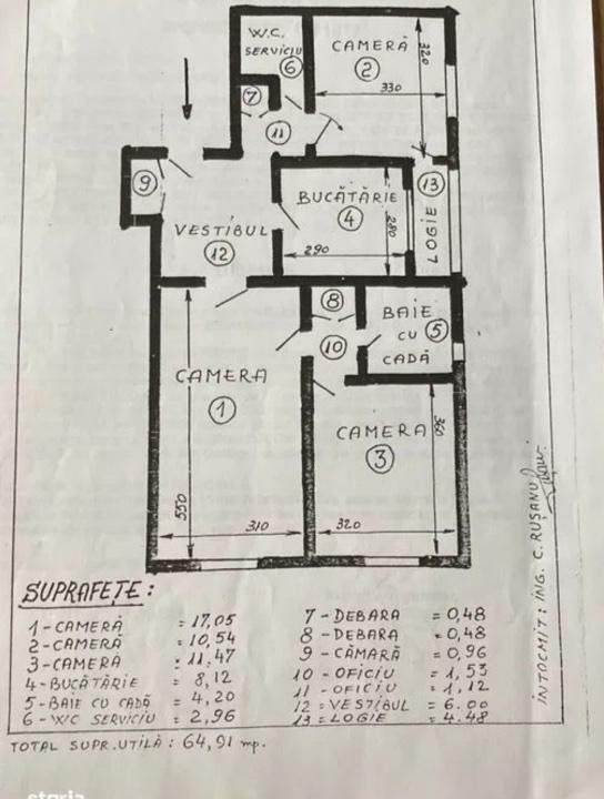 Apt 3cam renovat  69mp, dotat cu  CT, AC , an 1985  etaj 7/8, mobilat - Poză 6