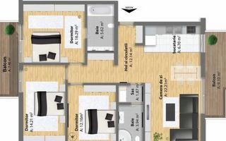 Apartament cu 4 camere si 2 parcari de inchiriat in zona Buna Ziua - Schiță 16