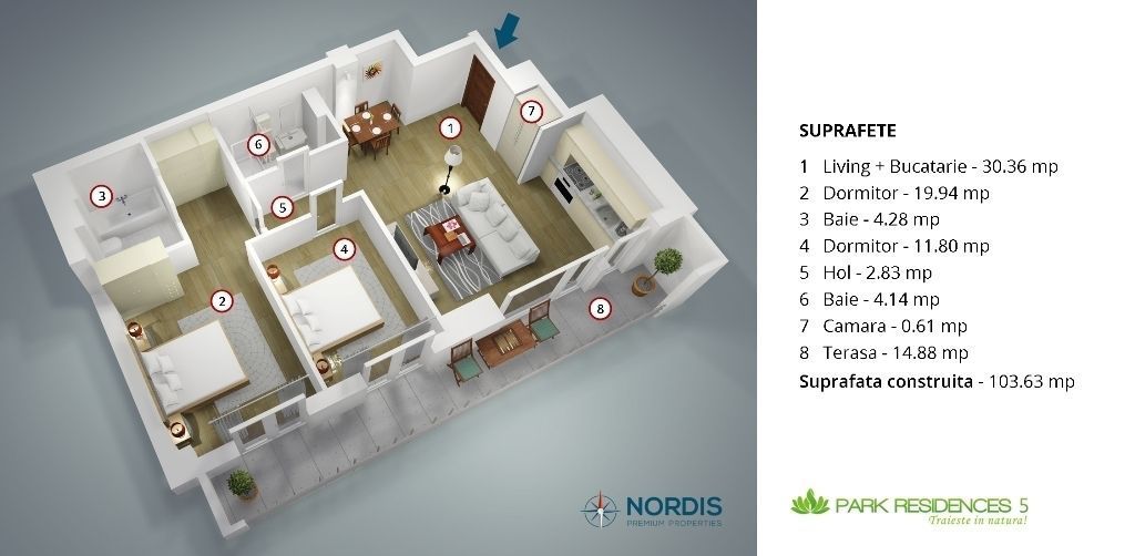 Apartament 3 camere | Zona Baneasa | Mobilat Complet | - Schiță 11