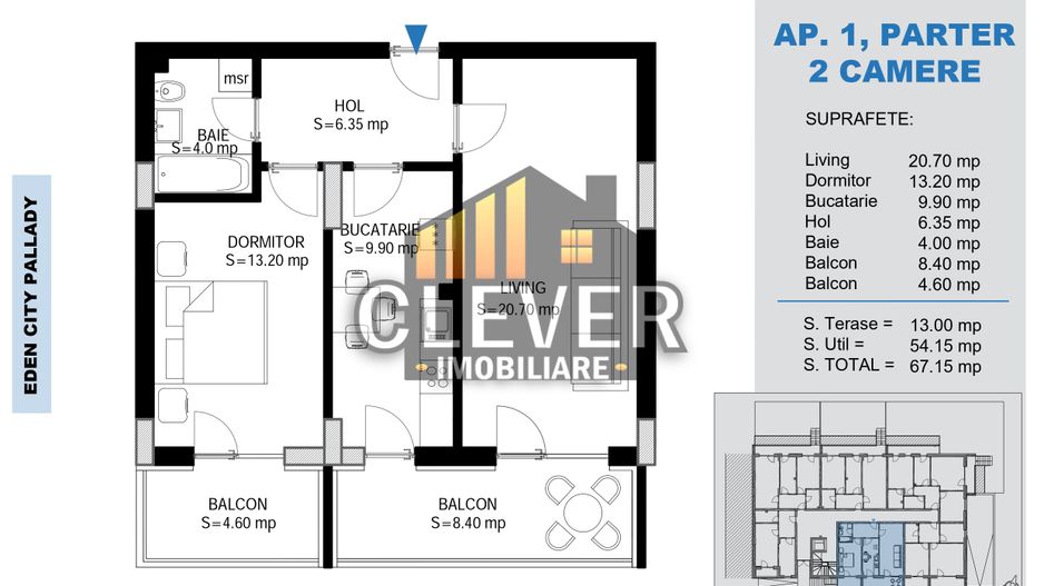 2 camere spațios, parter, 67 mp – încălzire în pardoseală - Poză 1