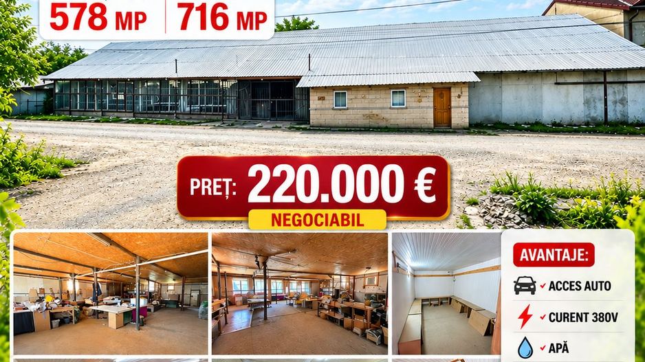 HALĂ PRODUCȚIE - ATELIER cu SC-578 mp, teren 716 mp, VASLUI - Str. Burebista; - Poză 1