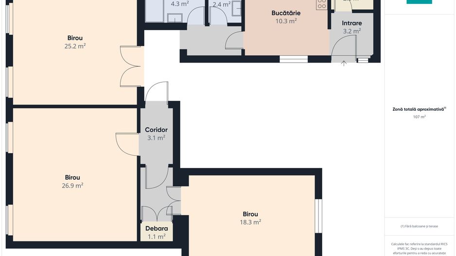 Spațiu de birouri | 3 camere | 107 mp | Central - Poză 12