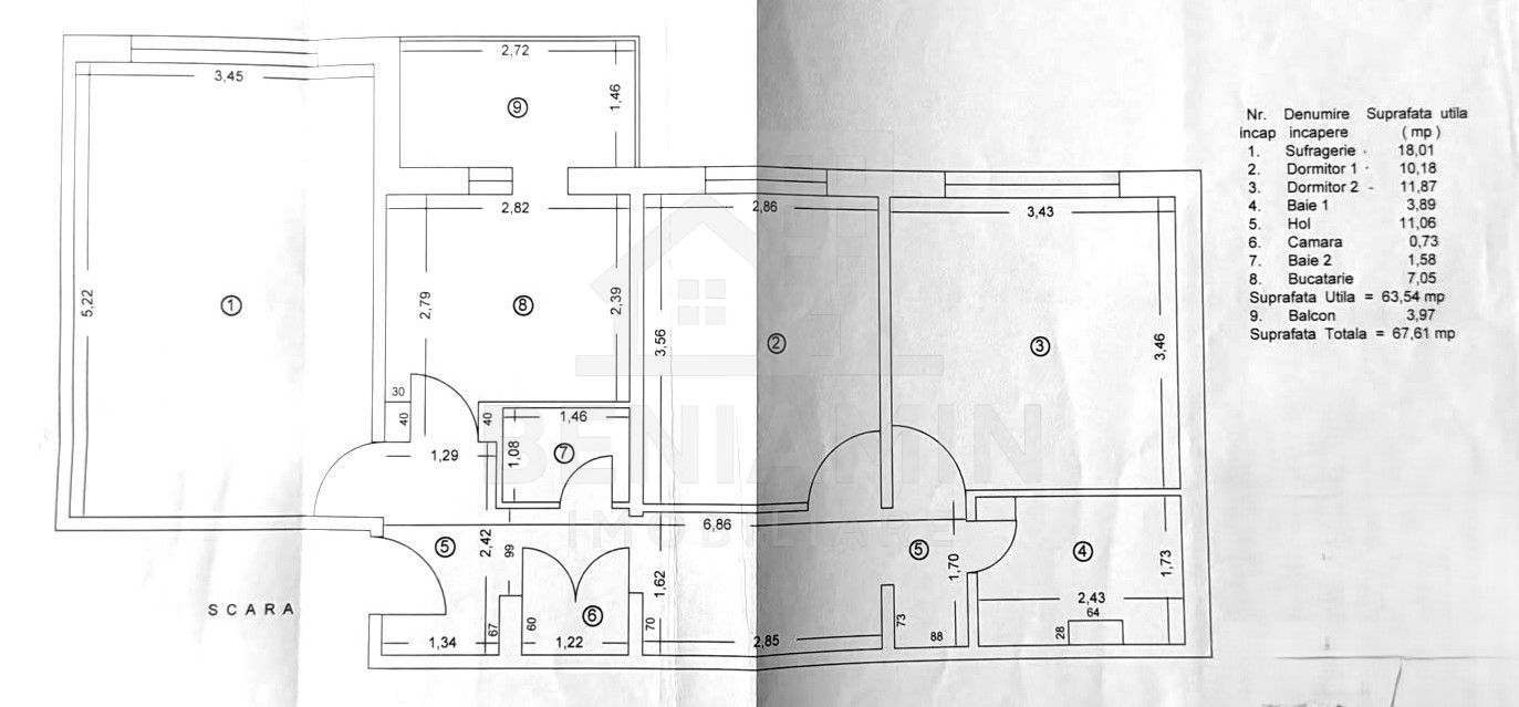 3 camere-etaj 4-68MP- Centrala Termica-Aer Conditionat-zona Ciuperca - Schiță 11