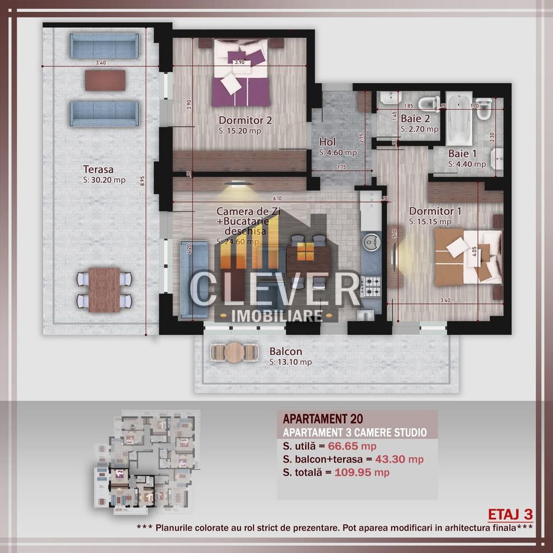 Apartament 3 camere cu terasa Theodor Pallady, metrou Teclu - Schiță 8