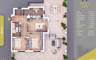 3 camere cu TERASA ,BONUS Parcare, Metrou N Teclu,Pallady - Poză 3