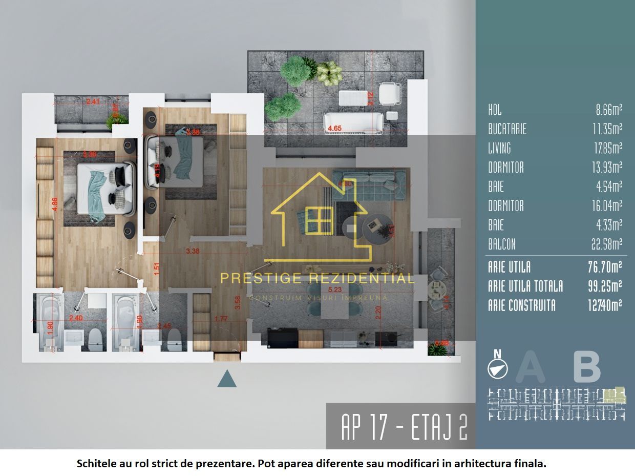 Apartament 2 Camere ,Incalzire in Pardoseala,Titan-Auchan - Schiță 8