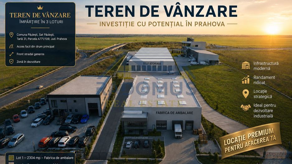 Teren industrial intravilan – 2 loturi – deschidere 27 ml – acces DN1 - Poză 2