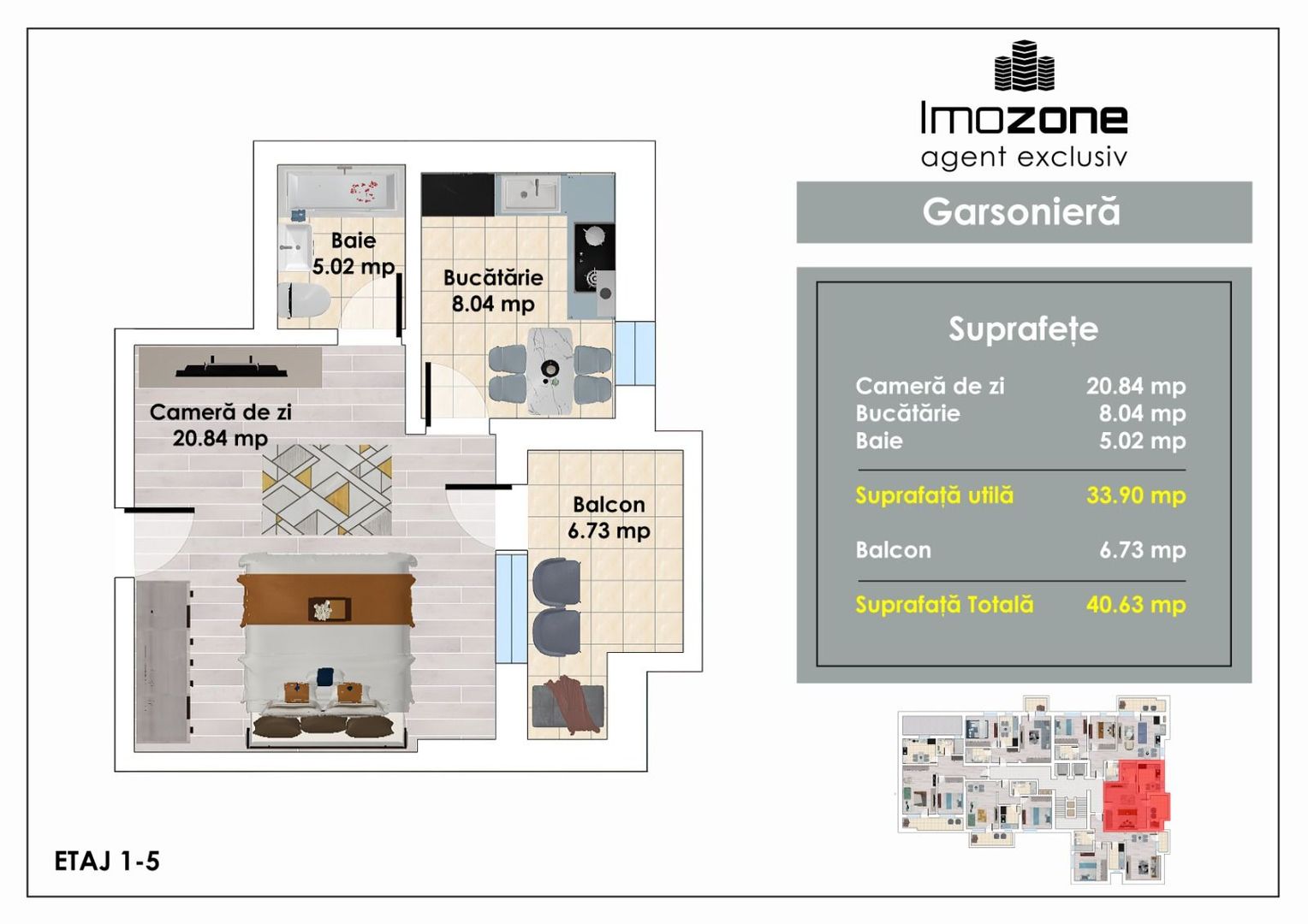 Garsoniera | 41 mp | Decomandata | Bucatarie Spatioasa | Bloc Nou | Comision 0% - Poză 7