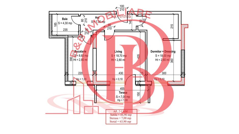 Apartament 2 camere Dormitor cu Dressing Theodor Pallady - Schiță 2