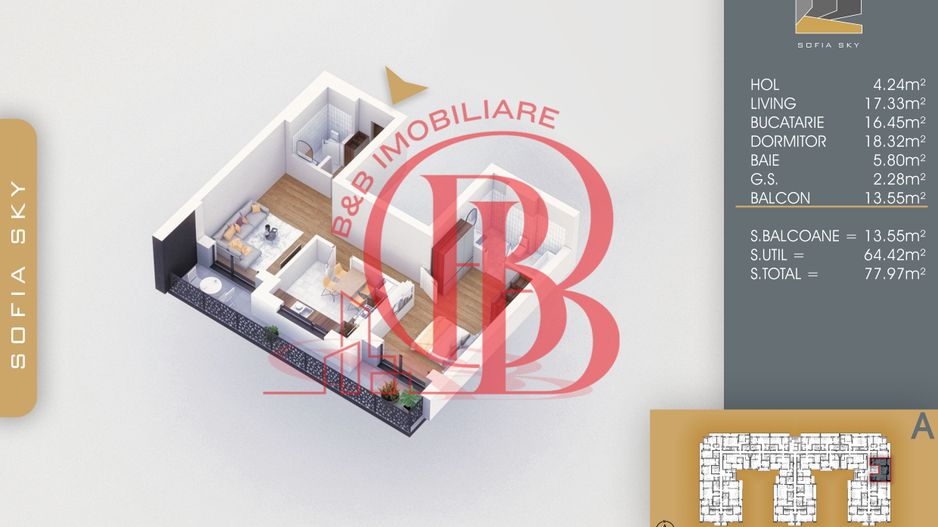 Apartament 2 camere cu 2 bai Finalizat 7 min Metrou Teclu - Schiță 2