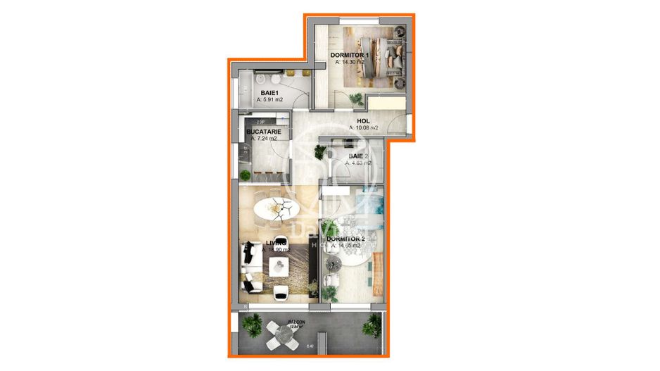 Apartament 3 camere - 2 bai, 75.71 mp (ALP-85P-Ra-ap.1) - Poză 2