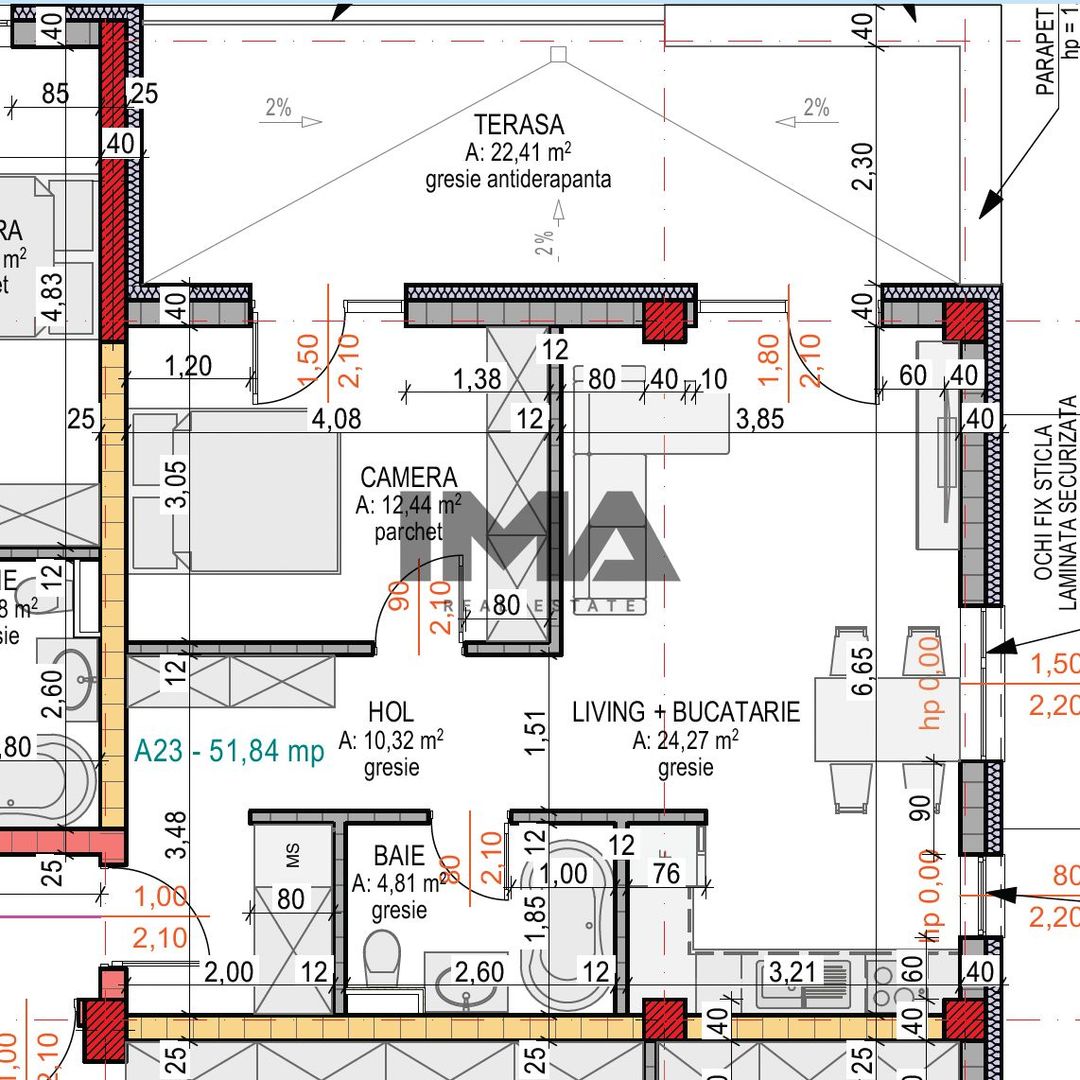 Apartament 2 camere | 51.84 mp si terasa 22 mp | Terra Gardens - Schiță 1