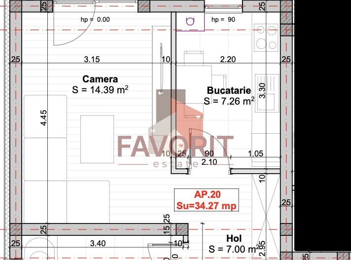 Apartament 1 camera | Decomandat | Loc de parcare inclus in pret - Schiță 8