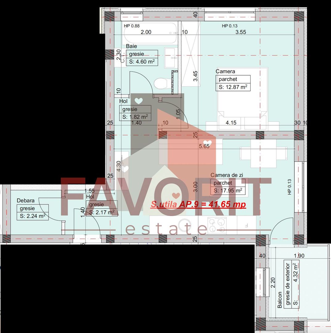 Apartament cu 2 camere in bloc cu lift din Giroc - Schiță 7