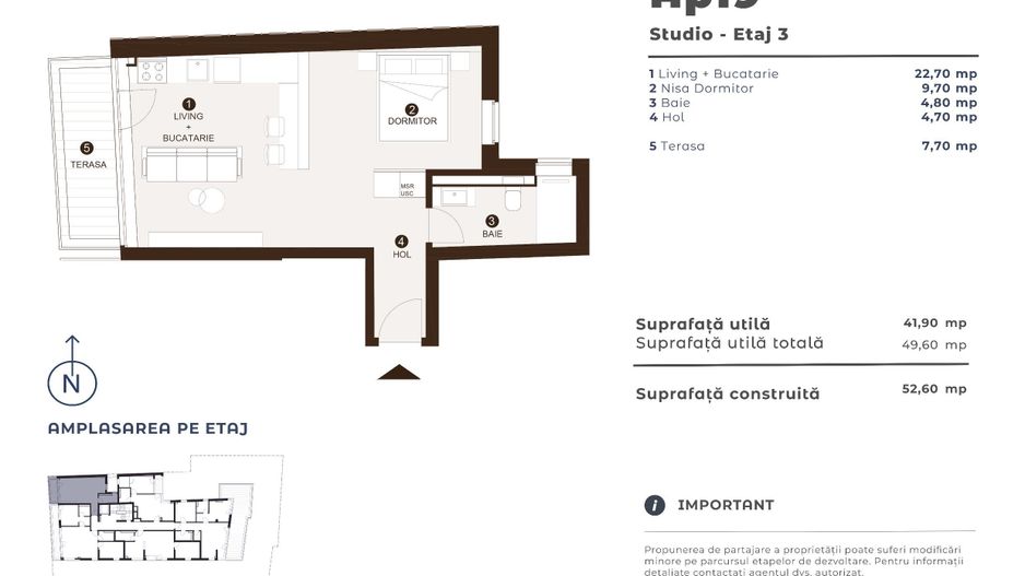 Studio | 41,9 mp utili | terasa de 7,7 mp | imobil nou | Timpuri Noi - Poză 19