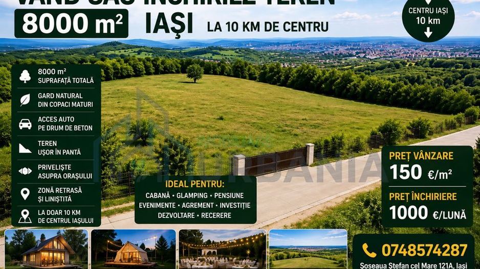 Teren 8000 mp de vânzare sau închiriere pe Șoseaua Ștefan cel Mare 121A, Ursulea, la 10 km de centrul Iașului - Poză 1