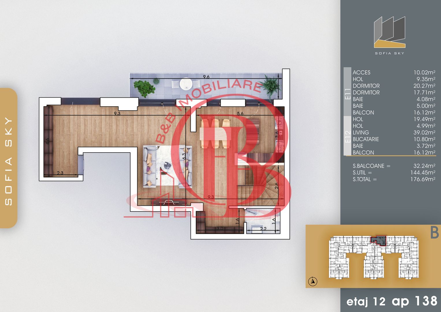 Th. Pallady 3 camere Duplex | Living 39mp | Dormitor 20mp - Schiță 2