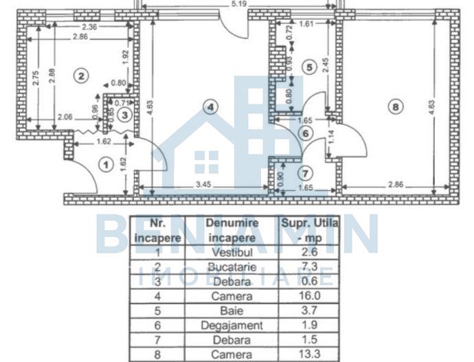 Apartament 2 camere etaj 3 Bulevardul-Saturn-Astra-52mp -centrala - Schiță 8