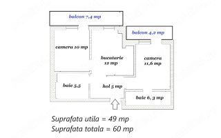 Apartament 2 camere, 2 bai, 2 balcoane, parcare-zona Florilor/Ghimbav - Poză 9