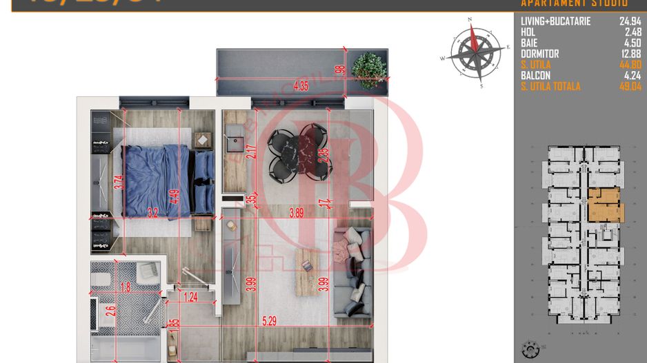 Apartament Finalizat 2 camere Parcare Inclusa Th. Pallady - Schiță 11
