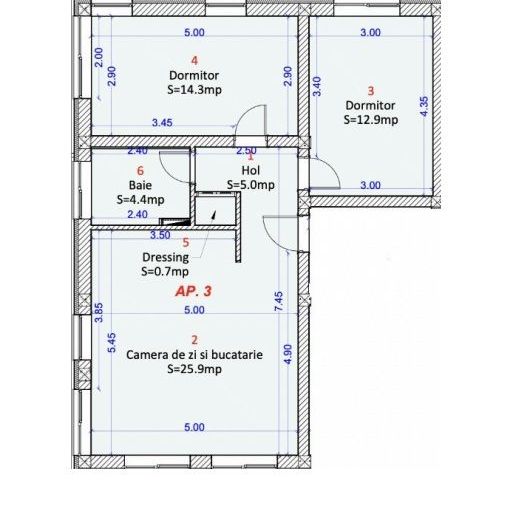 Apartament 3 camere - Selimbar Unimat - Schiță 13
