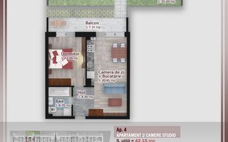 2 camere cu gradina -oferta lansare proiect Pallady - Schiță 1