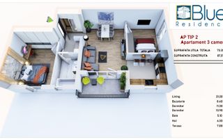 Apartament 3 camere cu terasă 7 mp – Direct de la dezvoltator - Poză 18