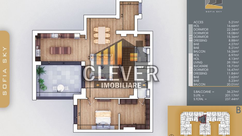Apartament Duplex 5 Camere 247 mp, 4 bai, 700m Metrou Nicolae Teclu - Schiță 8
