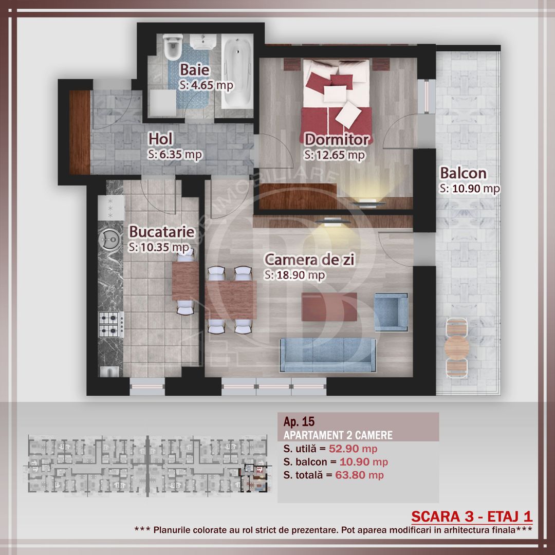 Apartament 2 camere-Decomandat-Terasa Generoasa Pallady - Schiță 1