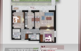 Apartament 3 camere Gradina 56mp-500m Statie STB Pallady - Poză 2