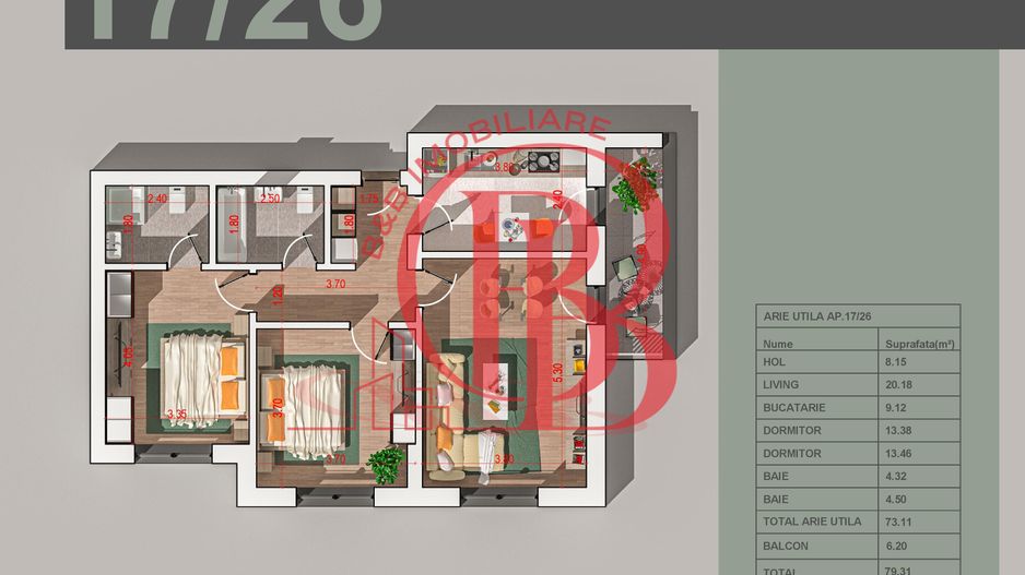 Apartament 3 camere Modern+2 locuri de parcare subterane - Schiță 13