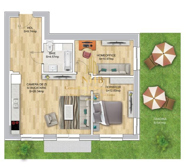 Apartament de 2 camre + gradina + parcare subterana - 1 Mai / Domenii - Poză 12