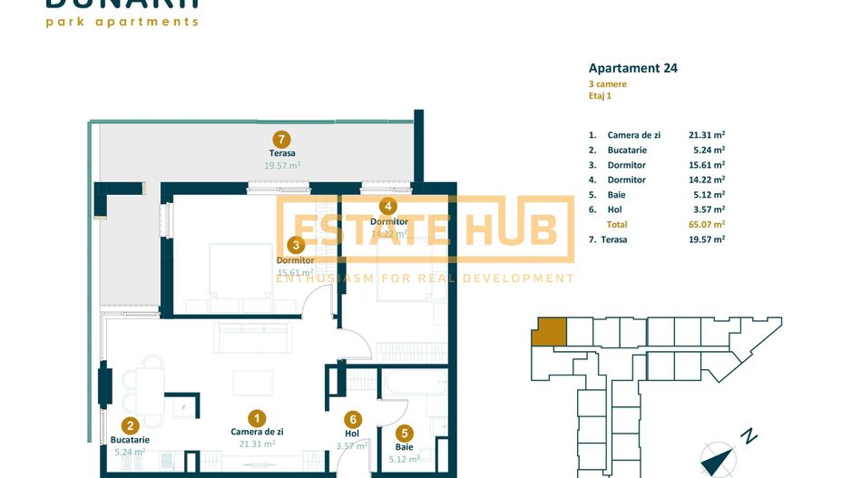 Apartament 3 camere cu CF direct de la dezvoltator strada Dunarii - Poză 2