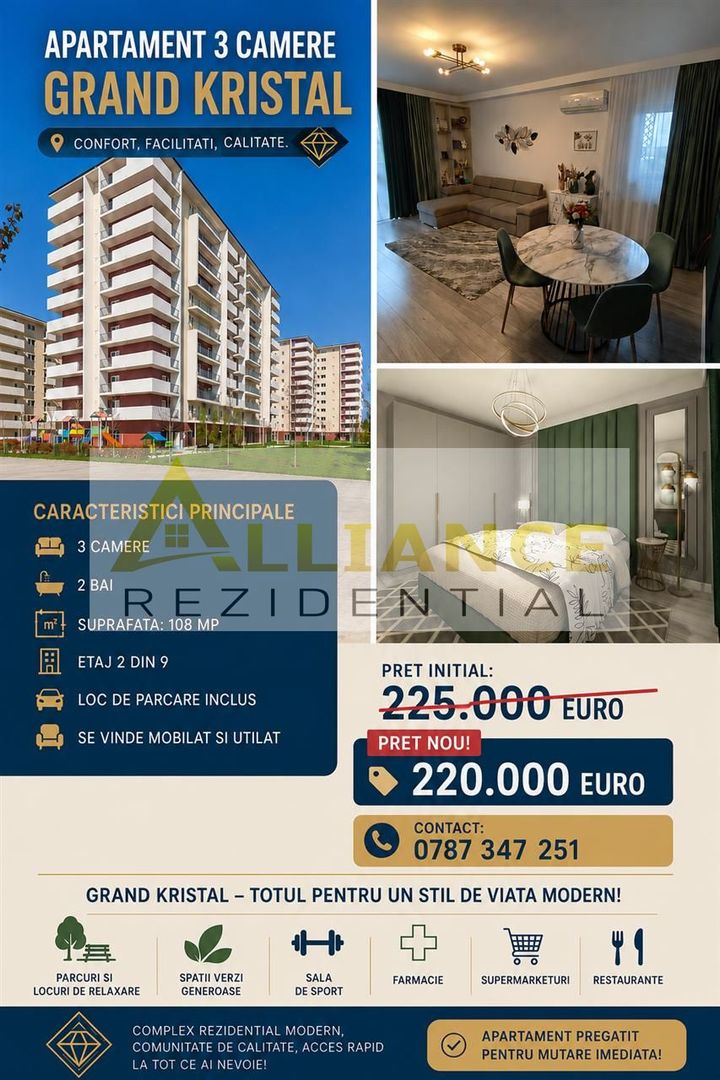 APARTAMENT 3 CAMERE | GRAND KRISTAL | 108 MP | PARCARE INCLUSA - Poză 1
