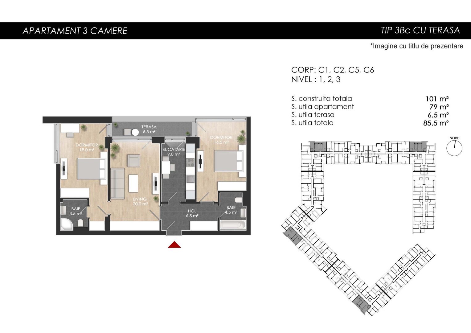 3 camere nou Finisat la cheie - 79 mp SU - Sector 1 - Schiță 22