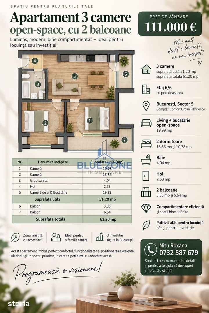 3 Camere open-space | Confort Urban Sălaj | 51,20 mp 2 Balcoane - Poză 8