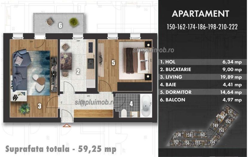 2 camere Decomandat 60mp Bloc 2026 TVA INCLUS - Schiță 3