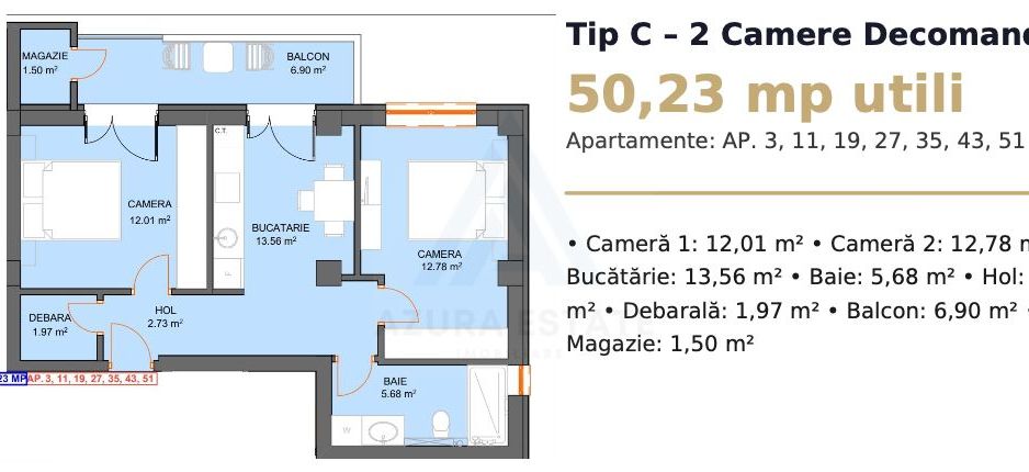Apartament 50.23 mp utili etaj 1 balcon 8.4mp si parcare pe Dna Stanca - Poză 9