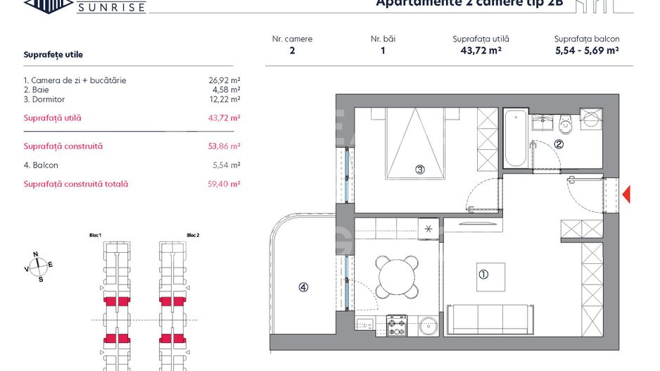 Vânzare, apartament, 2 camere tip 2B, HILS Sunrise, București - Poză 5