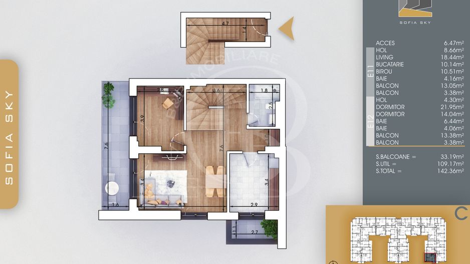 Duplex 3 camere cu 3 bai | Bloc Finalizat langa Metrou Teclu - Schiță 3