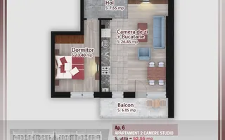 Apartament 2 camere studio, 58 mp, Pallady - Schiță 18