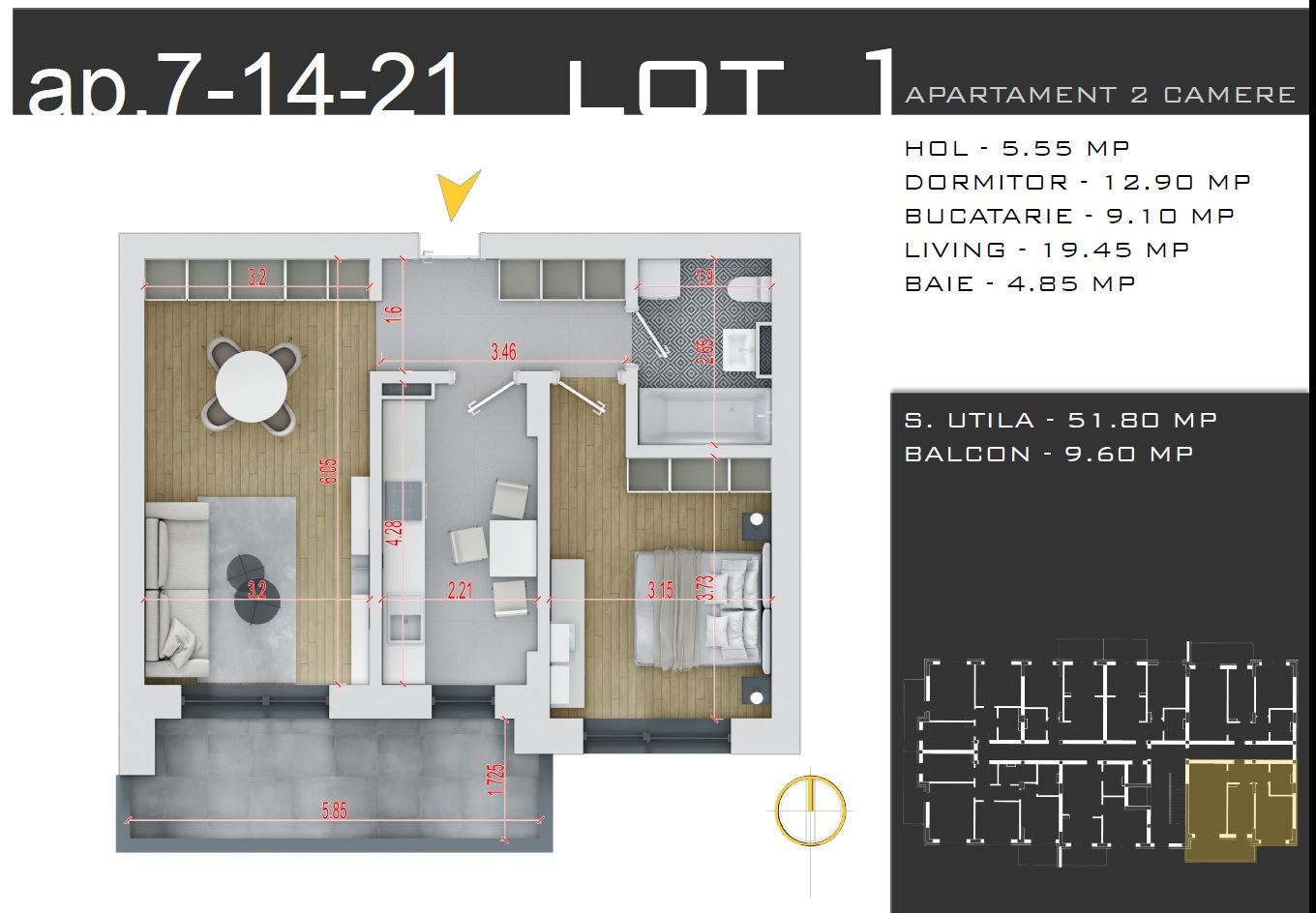 AP. 2CAM. + LOC DE PARCARE INCLUS / COMPLEX 3 BLOCURI P+3! - Poză 1
