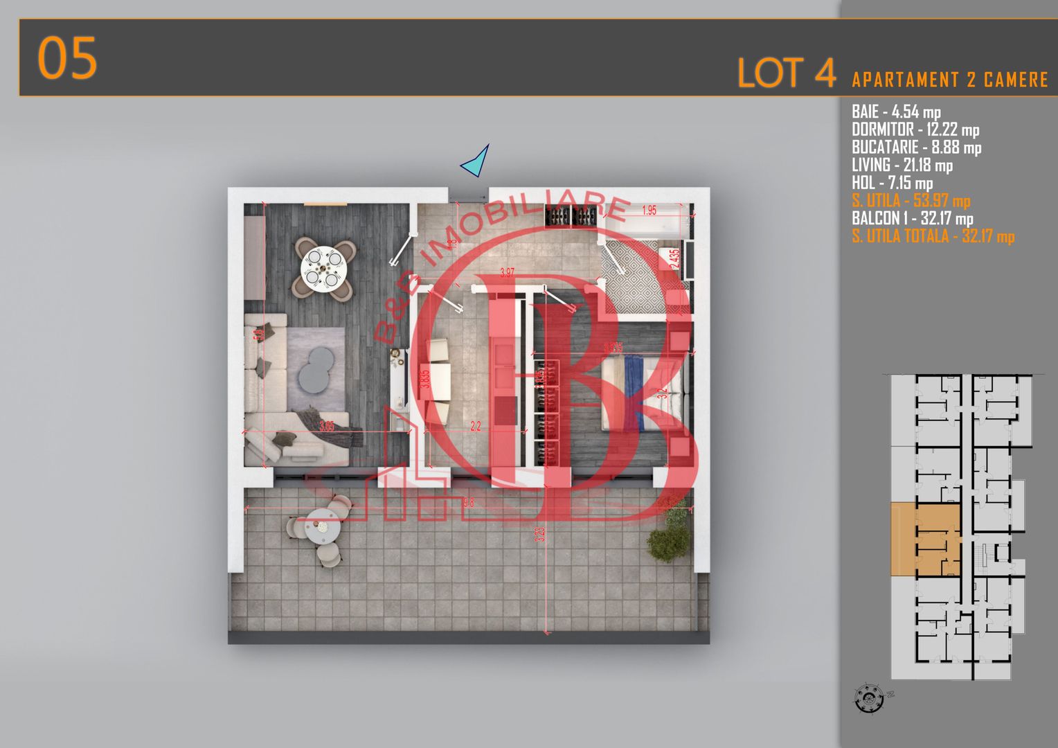 Apartament 2 camere cu Terasa Titan-Pallady-Metrou Teclu - Schiță 2