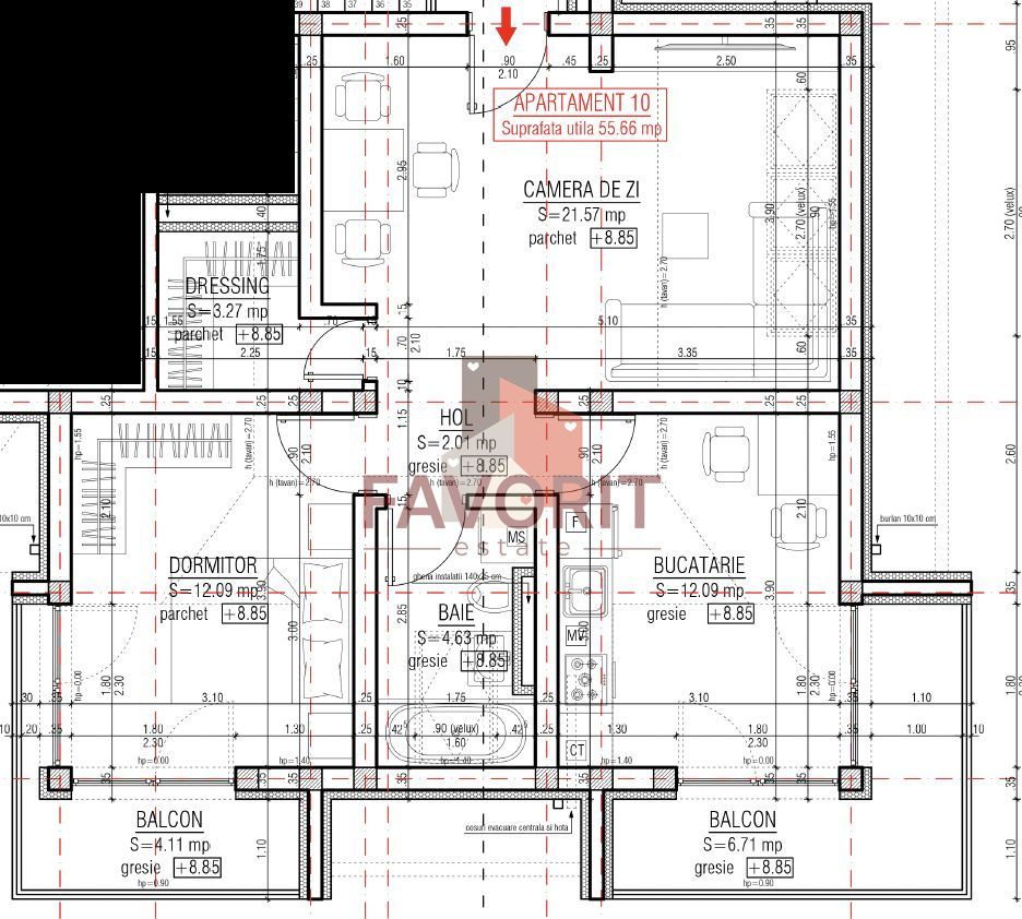 Spatios. Bucatarie inchisa. 2 balcoane. - Schiță 15