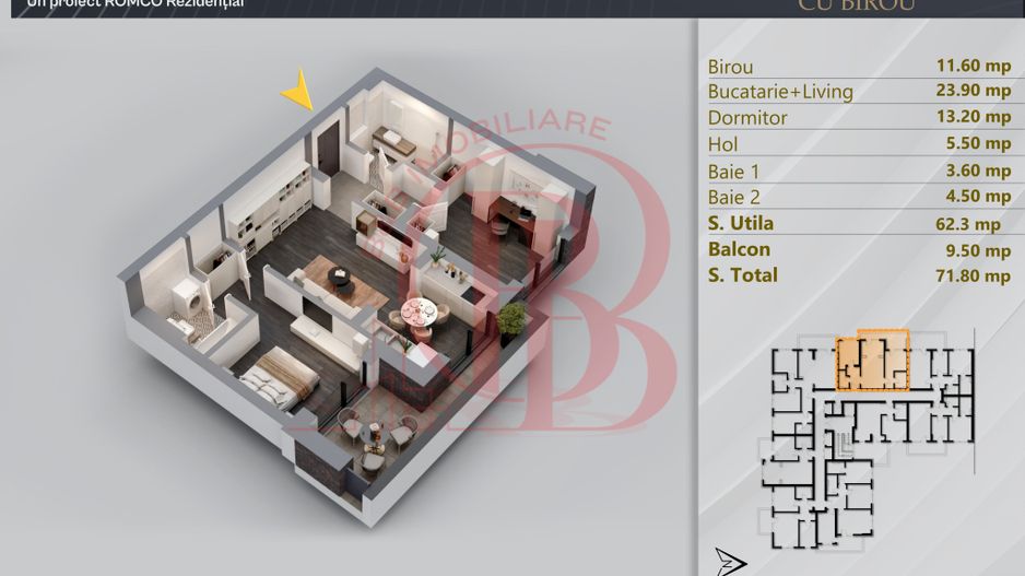 Apartament 3 camere Proiect Premium Independent Energetic - Schiță 2