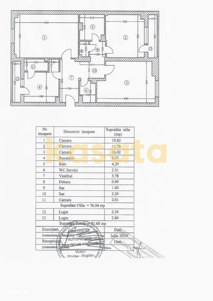 Apartament 3 camere, 81 mp, renovat 2019 – spațios, luminos - Schiță 17