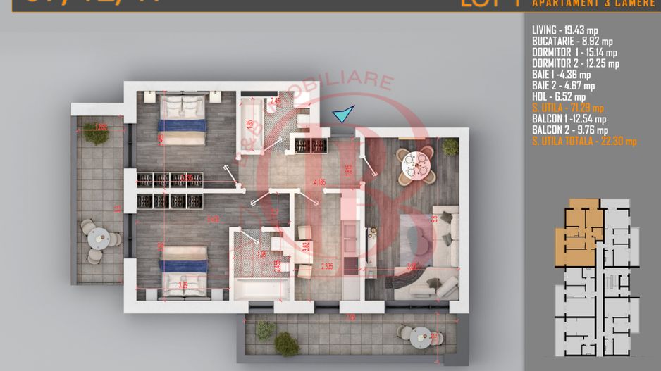 Apartament 3 camere Decomandat Titan Th. Pallady-Sector 3 - Schiță 1