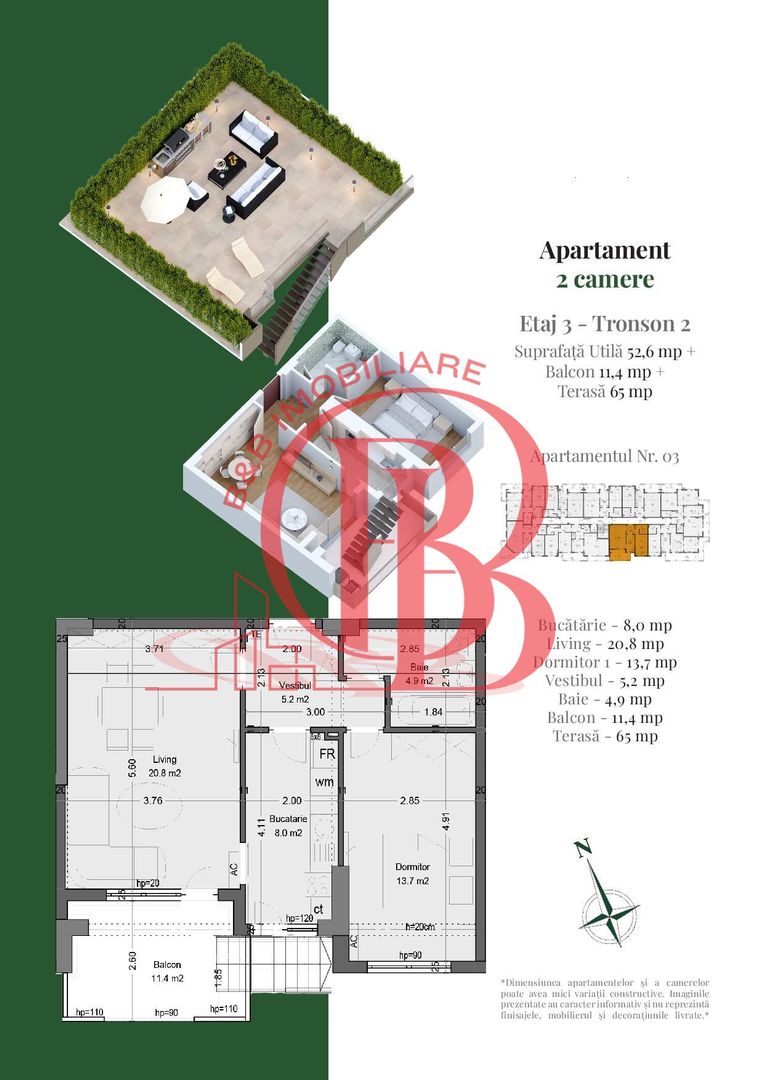Apartament 2 camere cu Rooftop Privat Nicolae Teclu - Schiță 2