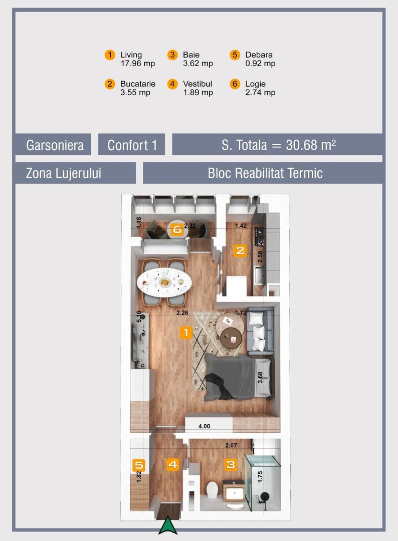 Garsoniera renovata bloc anvelopat Lujerului, Militari - Schiță 7